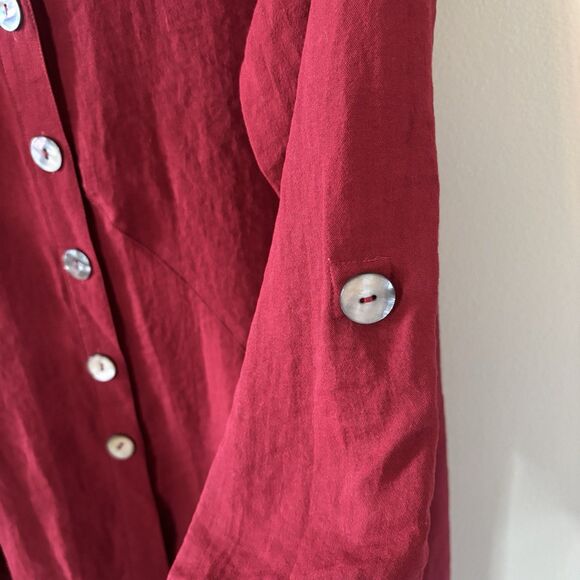 John Mark Red Tunic Top Roll Tab Sleeves Button Up Blouse Sz 1X - Picture 4 of 10